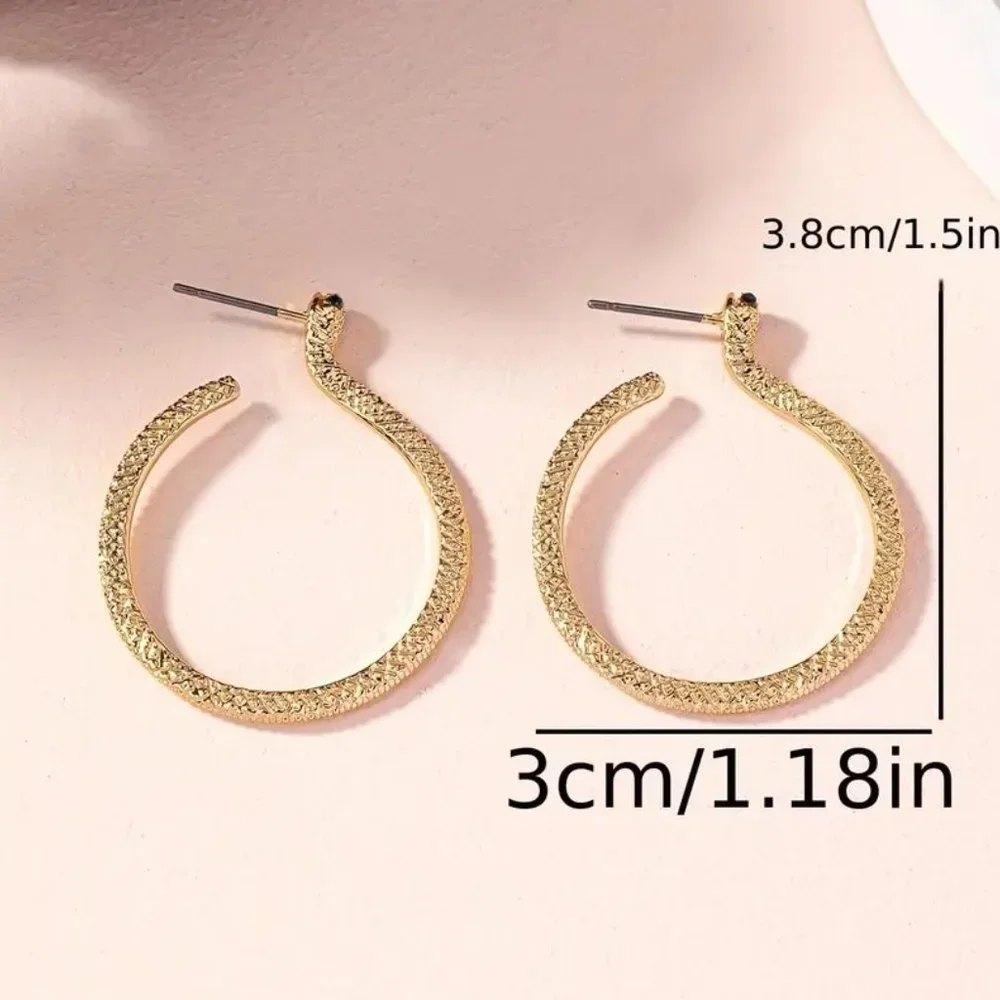 Gold Serpent Snake Blue Rhinestone Eyes Hoop Earrings NEW - Picture 4 of 7